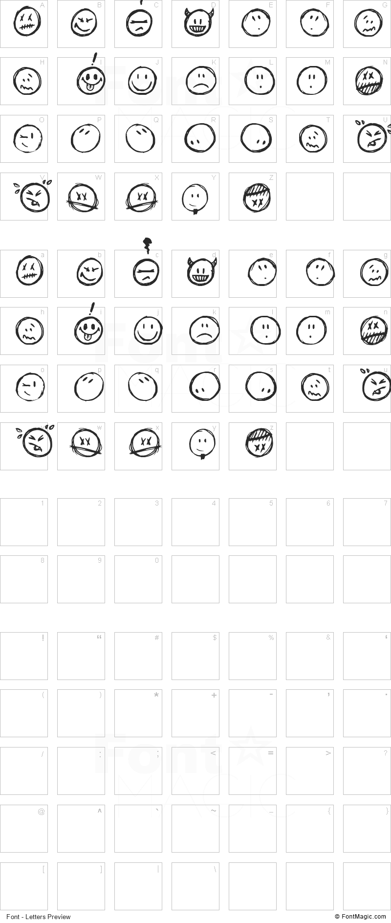 Sketchy Smiley Font - All Latters Preview Chart